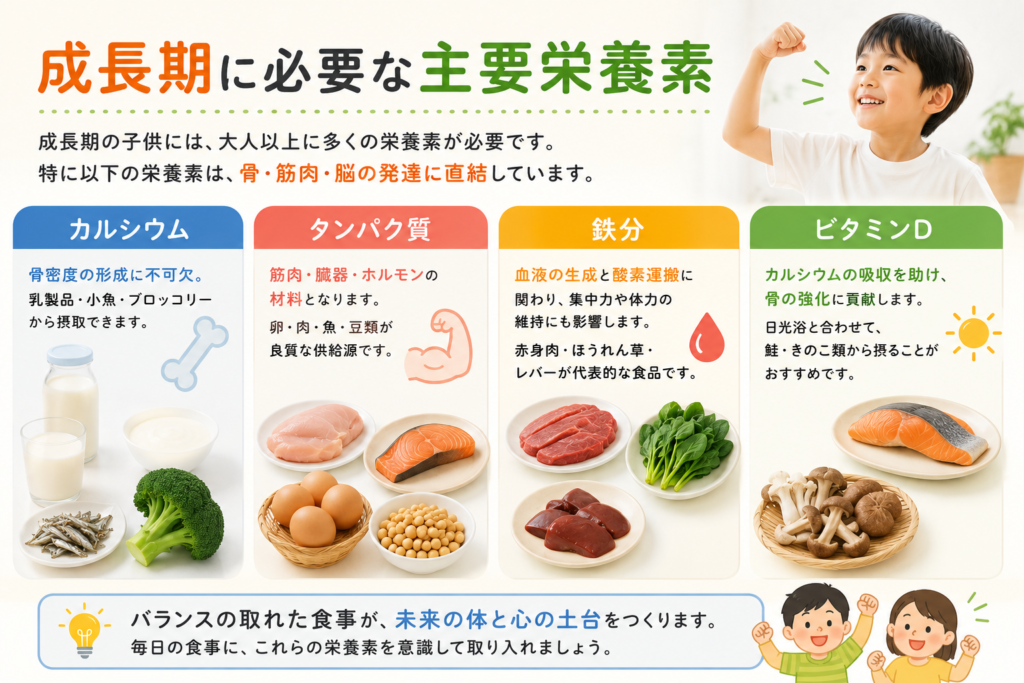 成長期に必要な主要栄養素