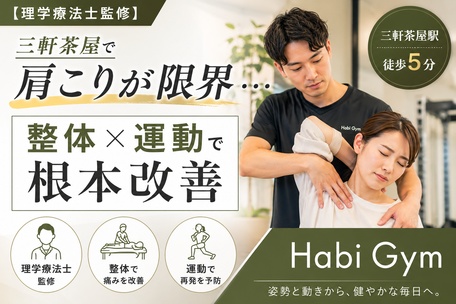 【理学療法士監修】三軒茶屋で肩こりが限界…整体×運動で根本改善｜Habi Gym