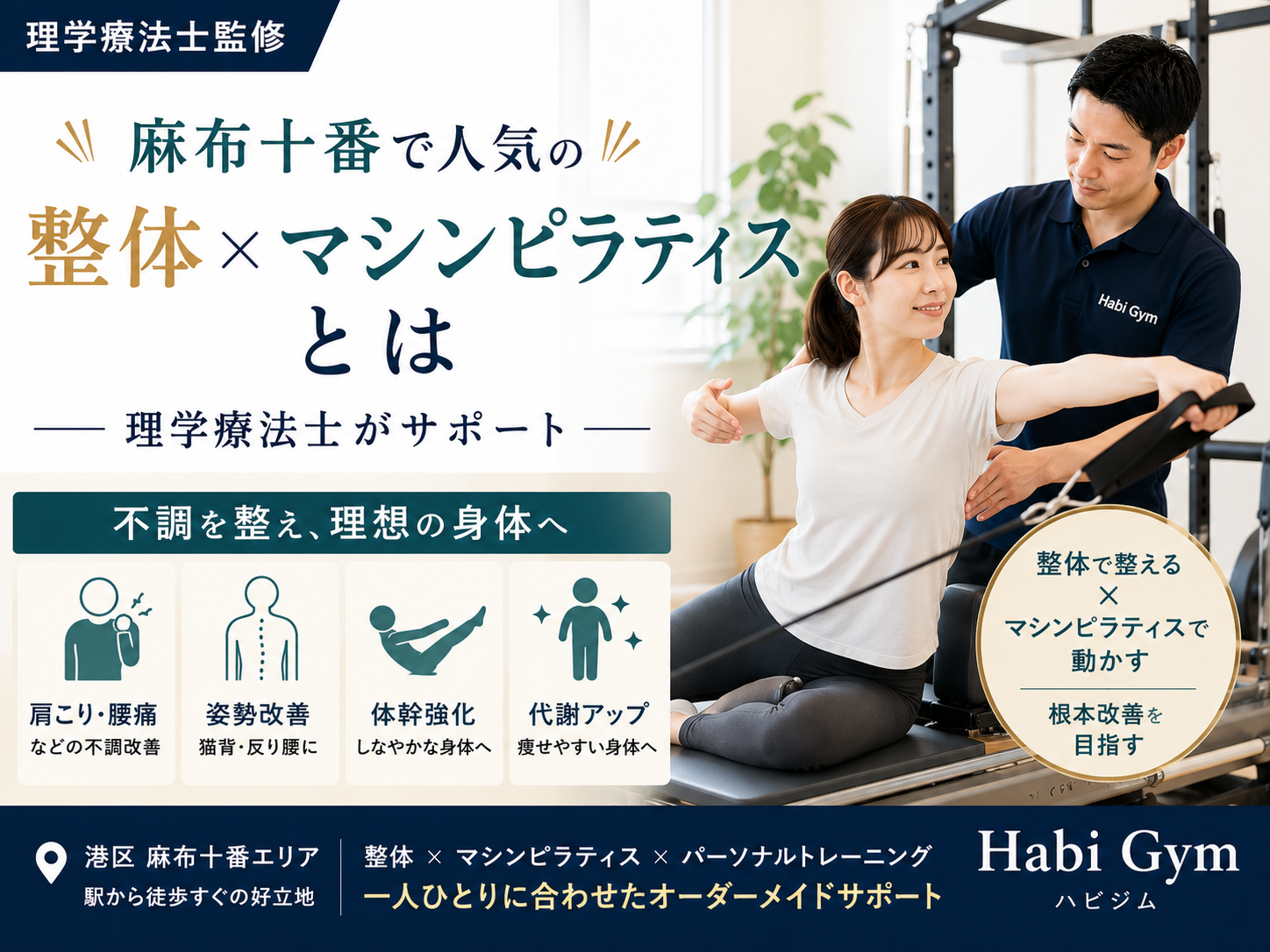 理学療法士監修麻布十番で人気の整体×マシンピラティスとは｜Habi Gym