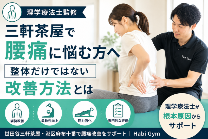 理学療法士監修｜三軒茶屋で腰痛に悩む方へ｜整体だけではない改善方法とは｜Habi Gym