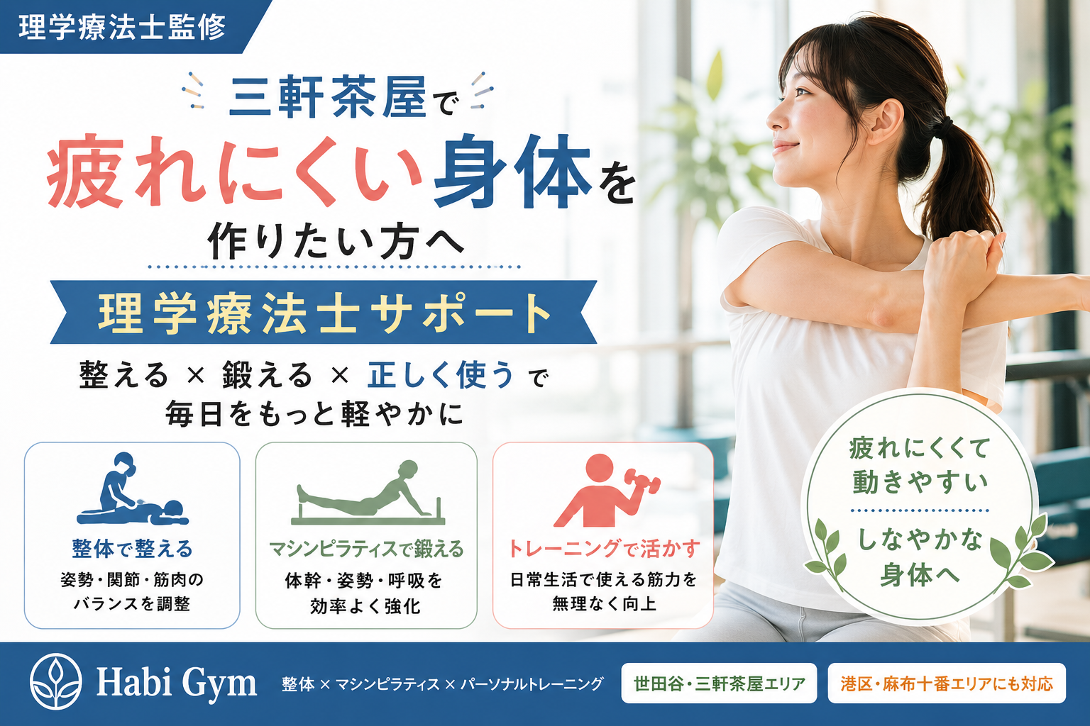 三軒茶屋で疲れにくい身体を作りたい方へ｜理学療法士サポート｜監修｜Habi Gym
