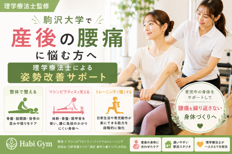駒沢大学で産後の腰痛に悩む方へ｜理学療法士による姿勢改善サポート｜監修｜Habi Gym