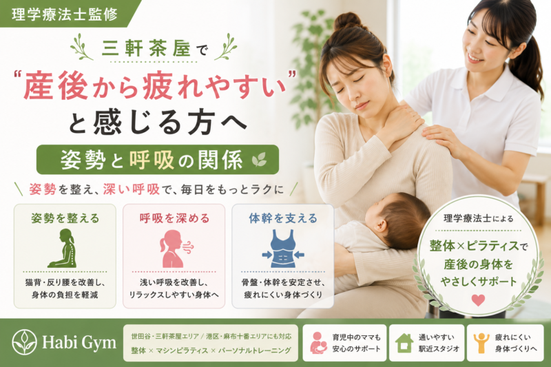 三軒茶屋で「産後から疲れやすい」と感じる方へ｜姿勢と呼吸の関係｜理学療法士監修｜Habi Gym