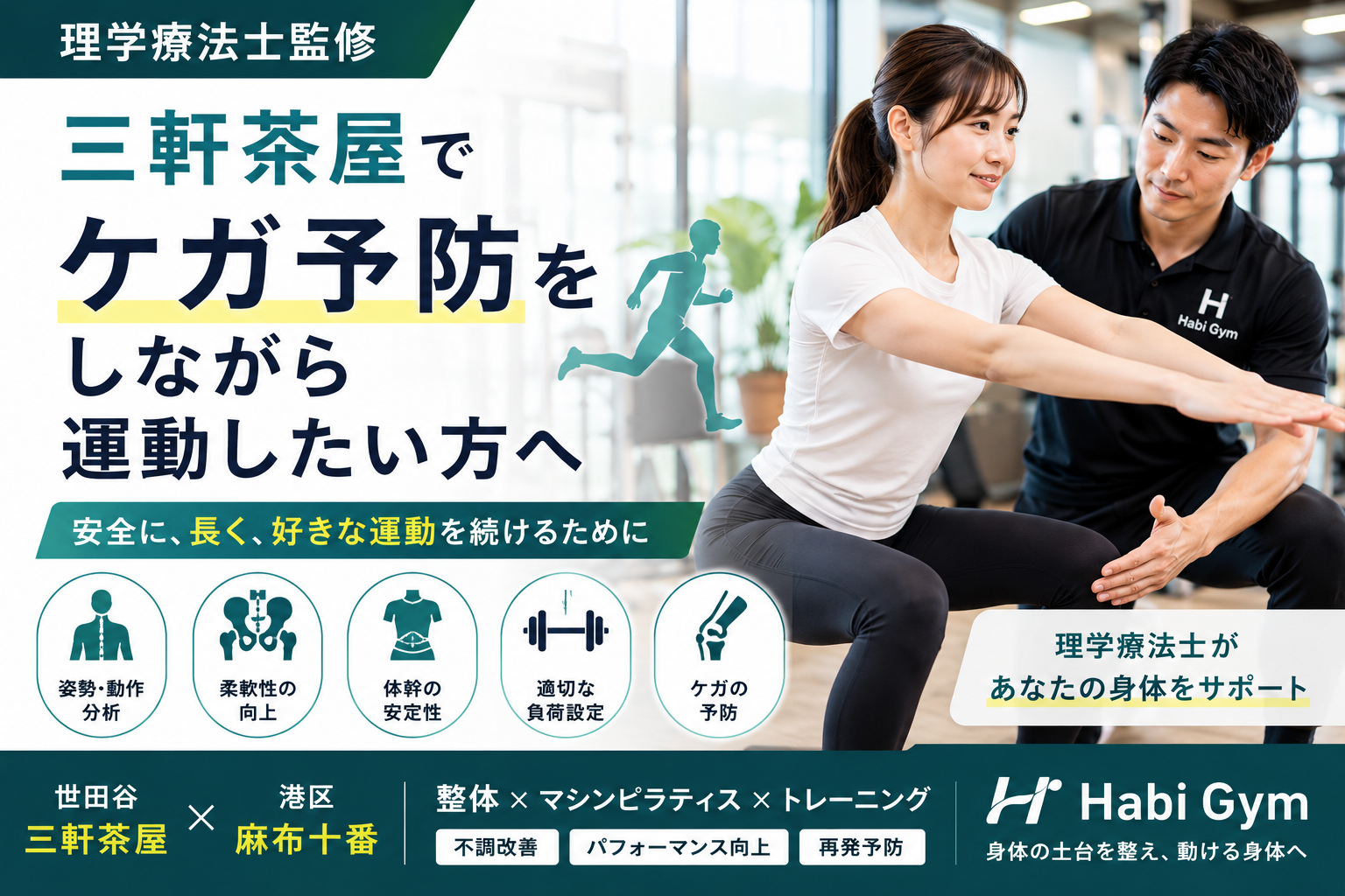 三軒茶屋でケガ予防をしながら運動したい方へ｜理学療法士監修｜Habi Gym