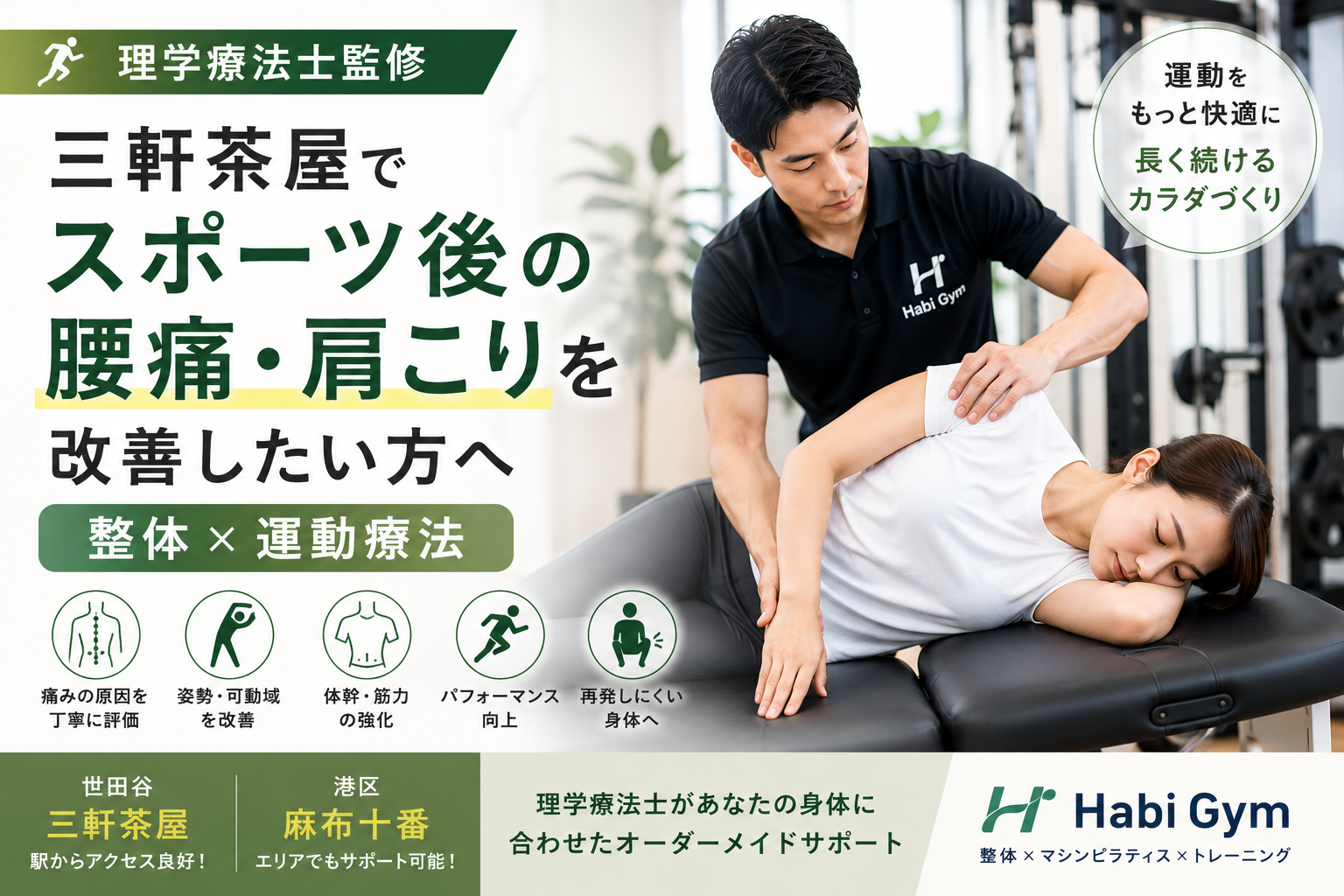 三軒茶屋でスポーツ後の腰痛・肩こりを改善したい方へ｜理学療法士