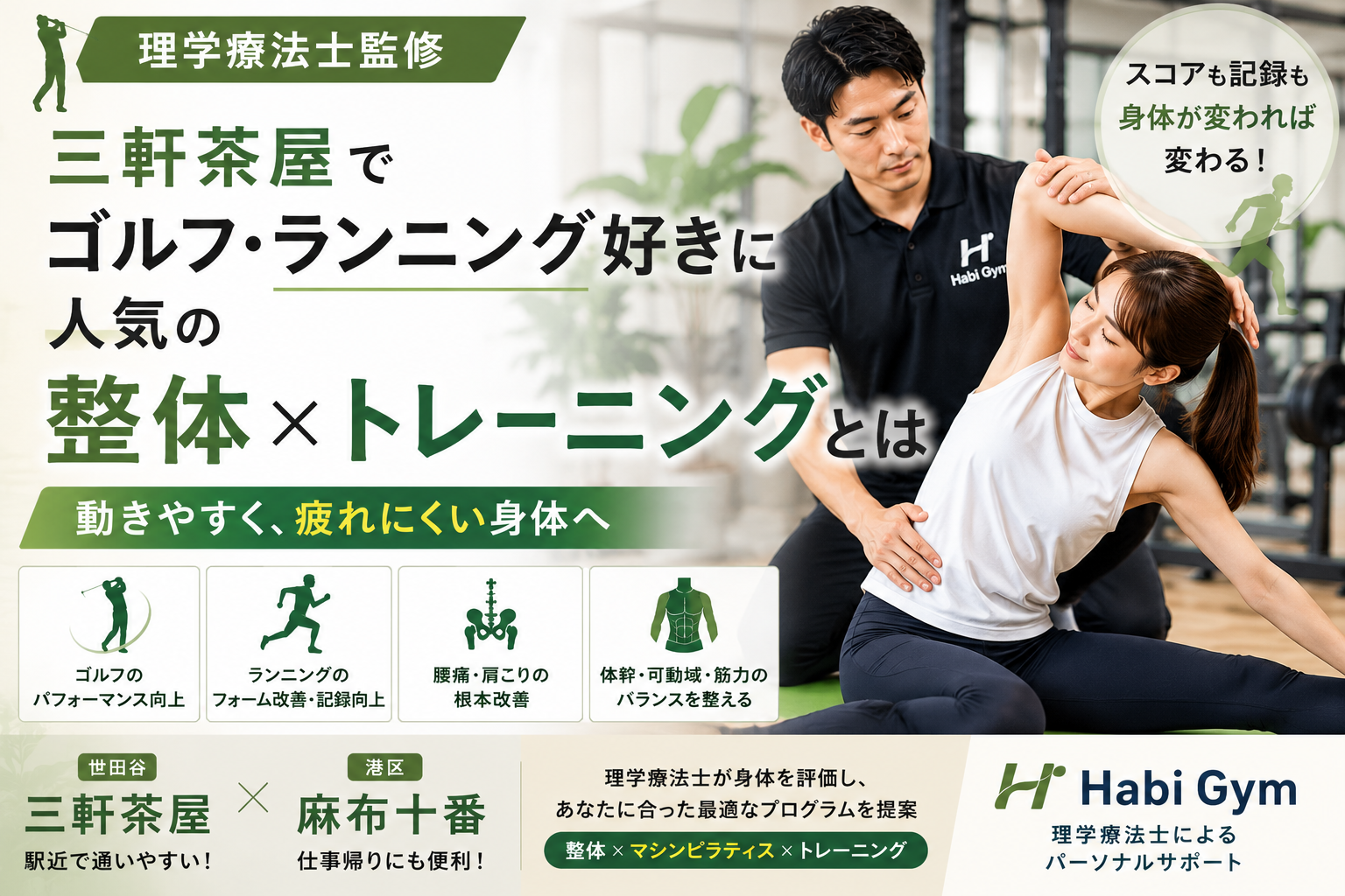 三軒茶屋でゴルフ・ランニング好きに人気の整体×トレーニングとは｜理学療法士監修｜Habi Gym