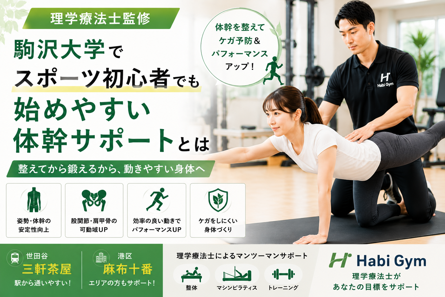 駒沢大学でスポーツ初心者でも始めやすい体幹サポートとは｜理学療法士監修｜Habi Gym