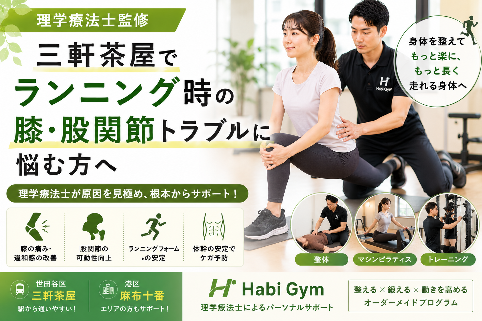 三軒茶屋でランニング時の膝・股関節トラブルに悩む方へ｜理学療法士監修｜Habi Gym