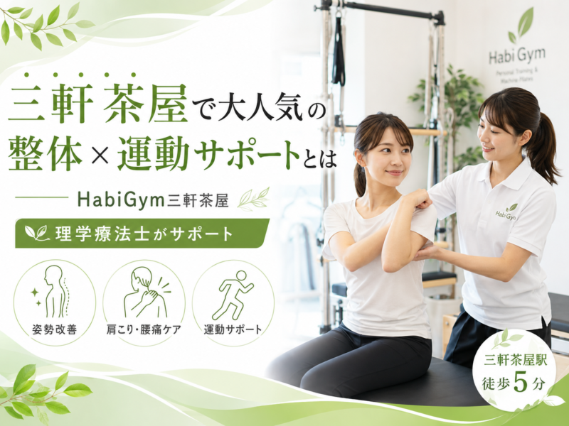 三軒茶屋で大人気の整体×運動サポートとは｜HabiGym三軒茶屋をテーマに、肩こり・腰痛・姿勢不良・運動不足に悩む方へ、理学療法士監修で整体、マシンピラティス、トレーニングを組み合わせた身体づくりを解説します。