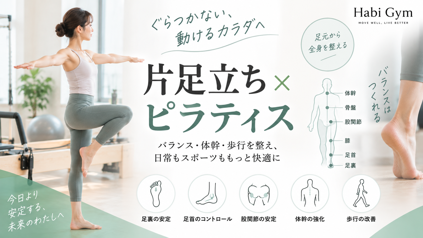 片足立ちにピラティスは効果的？バランス・体幹・歩行を理学療法士が解説｜Habi Gym