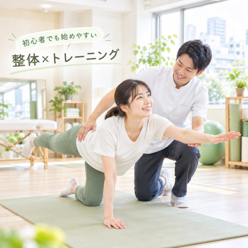 三軒茶屋のHabiGymで理学療法士が運動初心者に無理のないトレーニングを指導するイメージ